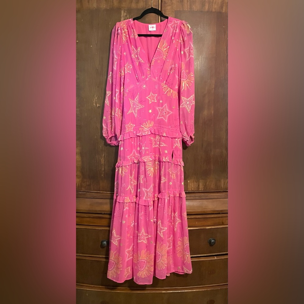 Buddy Love pink stars and hearts maxi dress size S